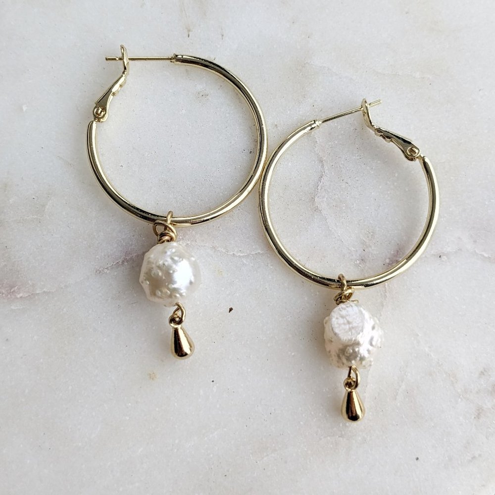 Pearl Hoop Earrings Hoop Earrings with Pearl Freshwater Pearl Earrings Boho